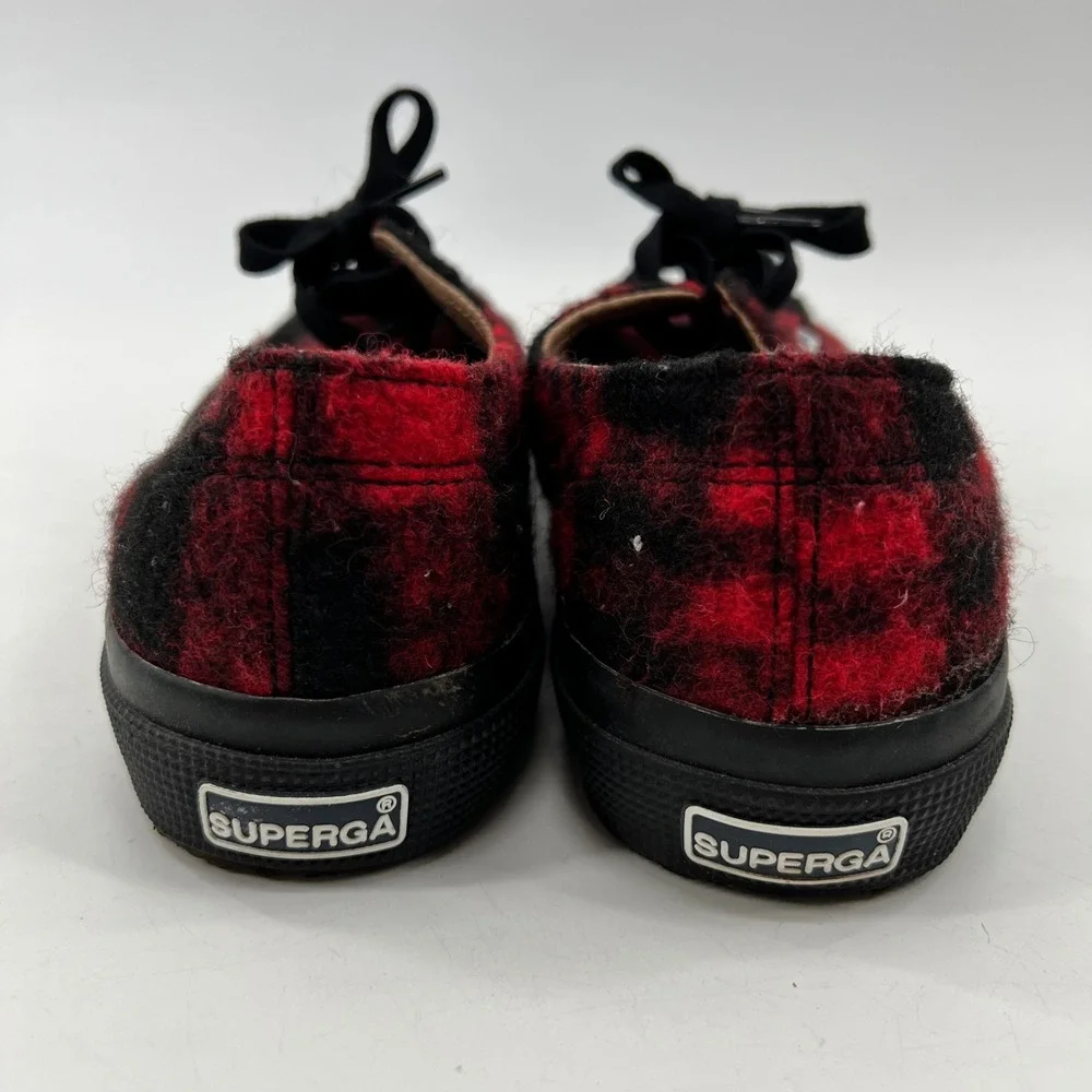 Superga Sneakers Womens 8 Red Buffalo Plaid Boiled Wool Plaid Fuzzy Shoes